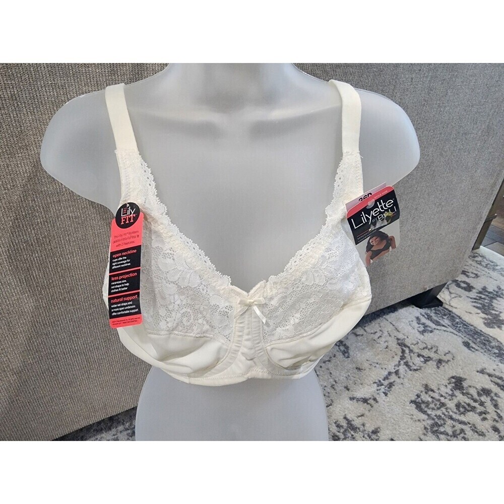 NEW Lilyette by Bali 36D Full Coverage Minimizer Underwire Lace Bra IVORY